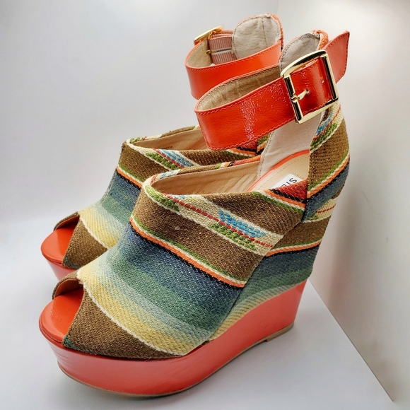 Steve Madden Kennyya Orange Fabric Platform Wedges Size 6.5 EUC - Picture 11 of 14